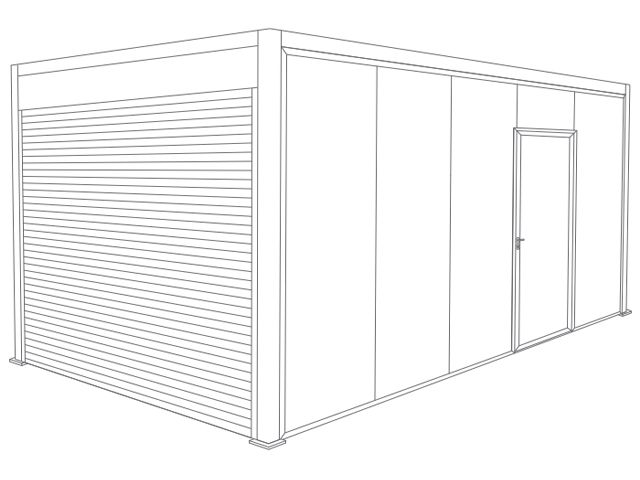Abri de Jardin 5x3 Toit Plat avec Porte de Garage Enroulable et Porte de Service