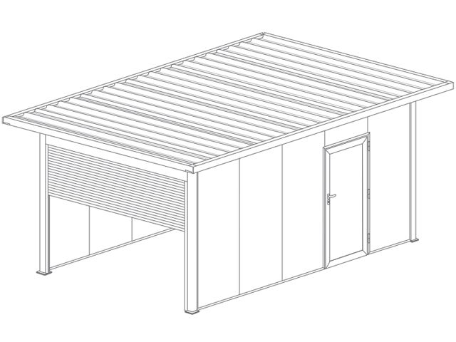  Abri de Jardin 5x3 Toit Plat avec Débord, Porte de Garage Enroulable, Porte de Service et Vitre 