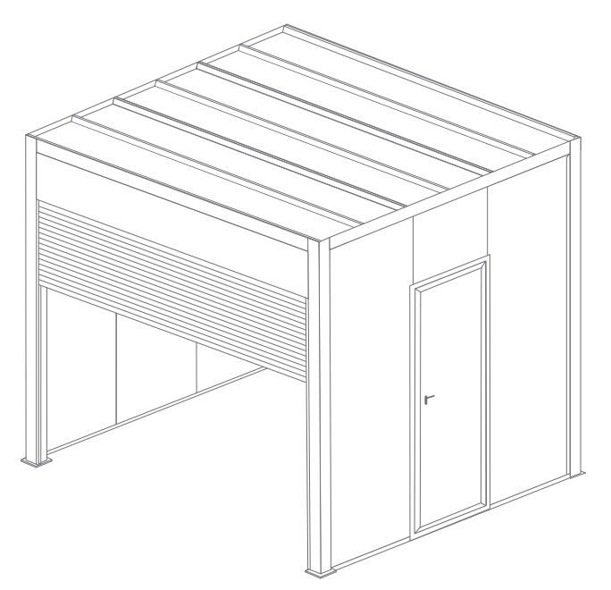 Abri de Jardin 3x3 Toit Plat avec Porte de Garage Enroulable et Porte de Service