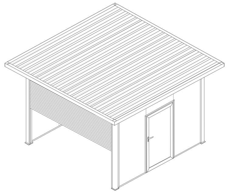 Abri de Jardin 3x3 Toit Plat avec Débord, Porte de Garage Enroulable et Porte de Service