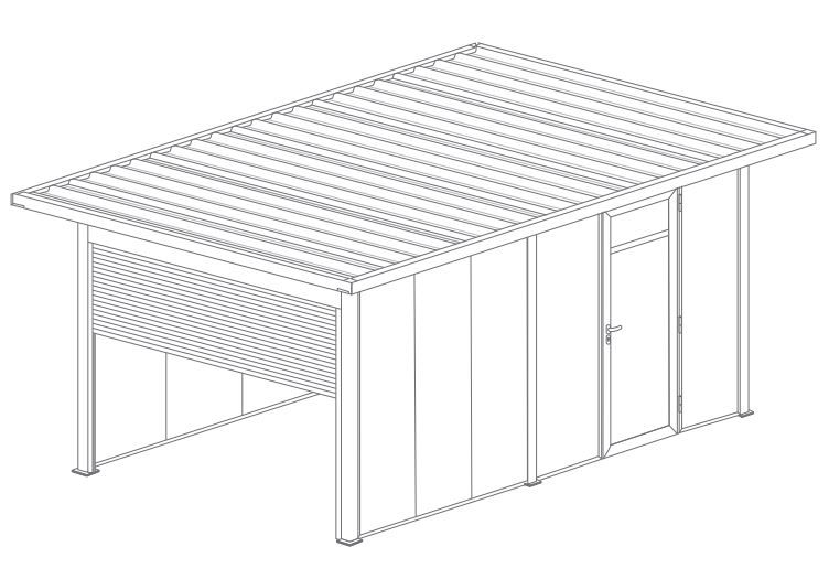  Abri de Jardin 6x3 Toit Plat avec Débord, Porte de Garage Enroulable et Porte de Service 
