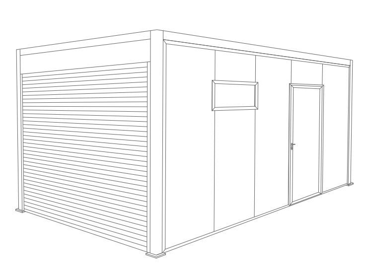 Abri de Jardin 5x3 Toit Plat avec Porte de Garage Enroulable, Porte de Service et Vitre Lateral
