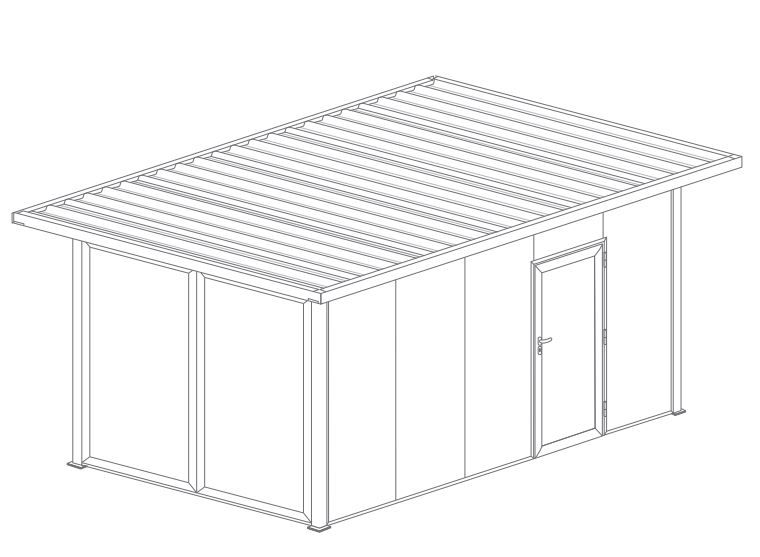  Abri de Jardin 5x3 Toit Plat avec Débord, Porte de Garage Battant, Vitre et Porte de Service