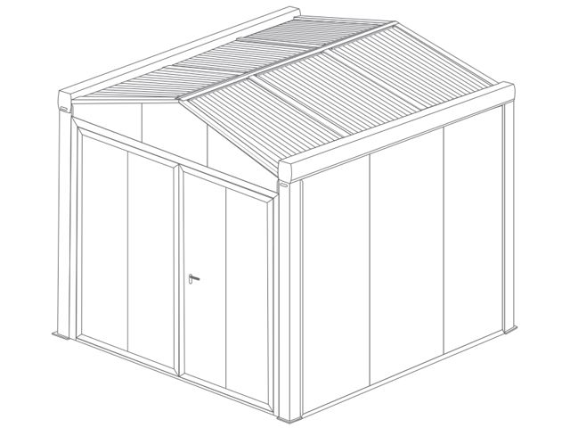 Abri de Jardin 2 Pans avec Gouttière, Porte de Garage Battant